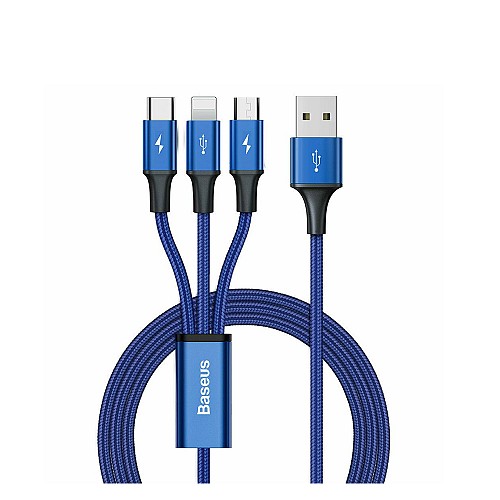 Baseus Rapid 3in1 Braided USB to micro USB / Lightning / Type-C Cable 5A Μπλε 1.2m (CAJS000003) (BASCAJS000003