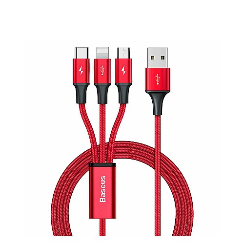 Baseus Rapid Series 3-in-1 Braided USB to Lightning / micro USB / Type-C Cable 3.5A Κόκκινο 1.2m (CAJS000009) (BASCAJS000009)